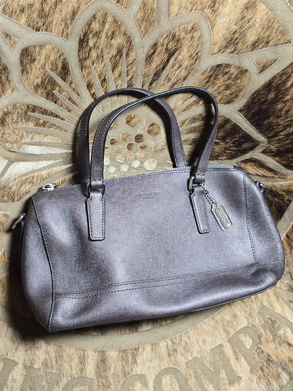 Used COACH SAFFIANO LEATHER MINI SATCHEL SILVER GUNMETAL - Picture 12 of 12